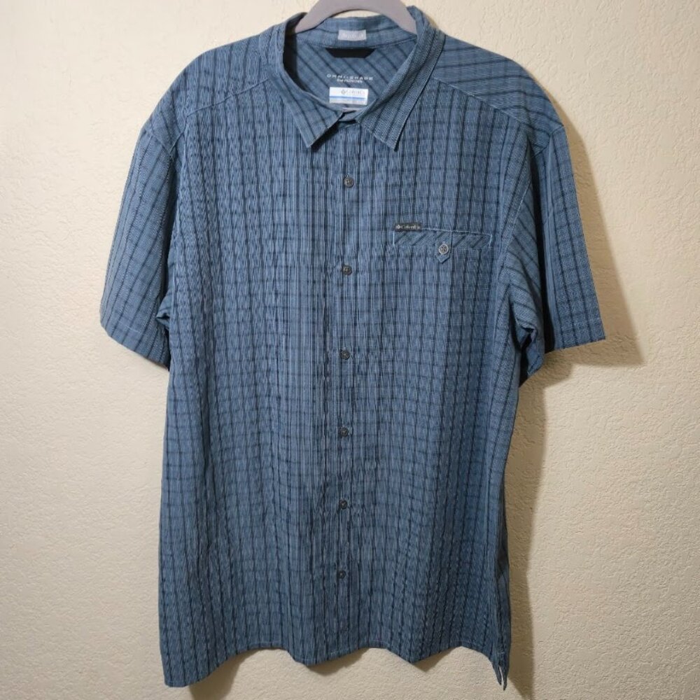 Title: Columbia Omni-Shade XL Blue Grey Plaid S/S Hiking Fishing Shirt